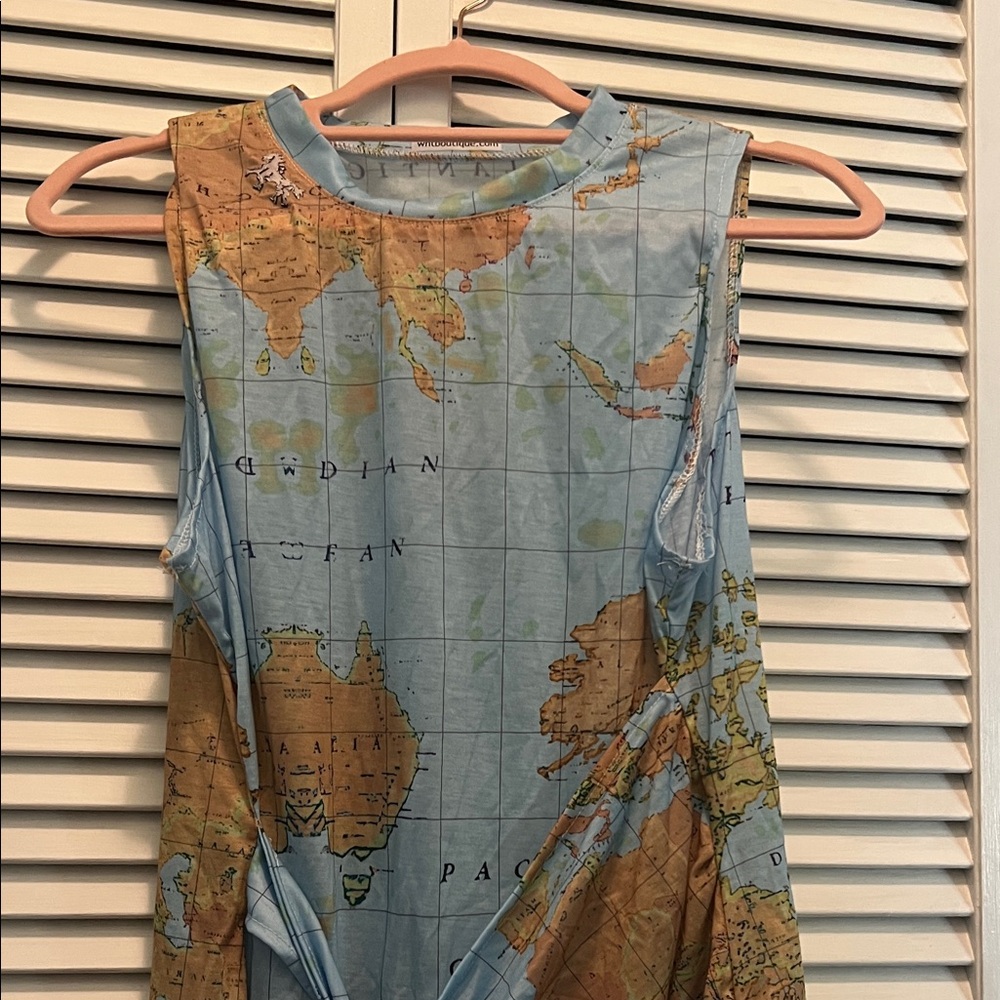 # 0717+ The World Map Print Sleeveless Dress W/ WHT - Picture 3 of 9